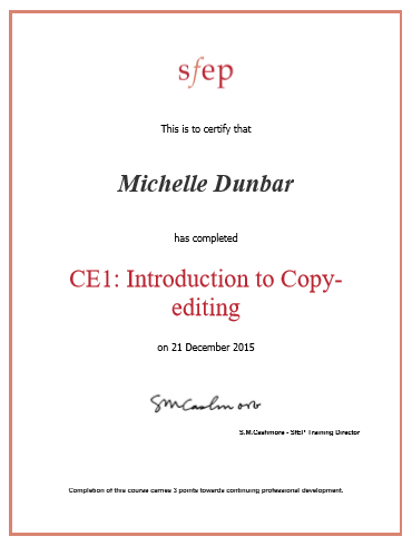 CE1: Introduction to Copy-editing (SfEP course) completed